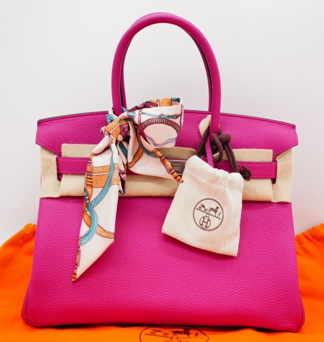 Hermes 30cm Rose Pourpre Leather Birkin Bag PHW: Hermes 30cm Rose Pourpre Leather Birkin Bag W/Palladium Hardware & Hermes Silk Twilly (Never Carried W/Dust Cover & Felt Protector) -This exquisite bag was made by highly trained artisans at Hermes. T