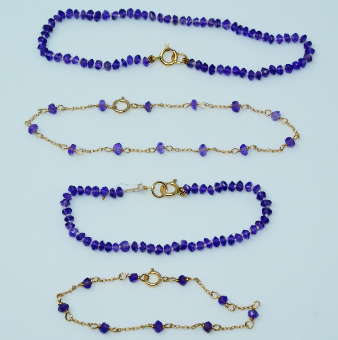 3mm-4mm Faceted Amethyst 14K Mother/Child Bracelets: 3mm-4mm Faceted Amethyst Bead & 14K Yellow Gold Mother/Child Bracelets - This lot includes (2) matching bracelets for a mother and child. The lot includes 7" and 5.5" bracelets comprised of 3mm amethy