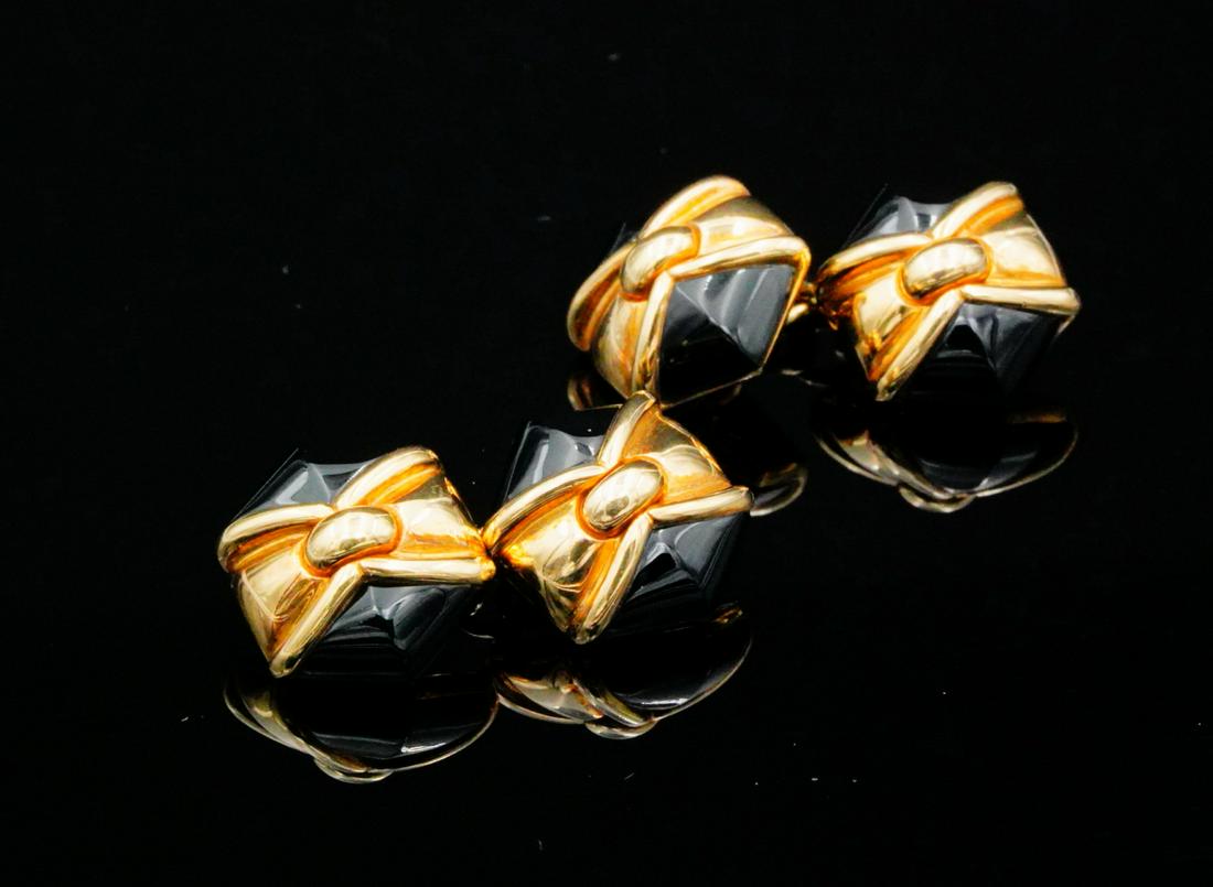 Bvlgari 18K Yellow Gold & Onyx Hexagon Cufflinks (1 of 4)