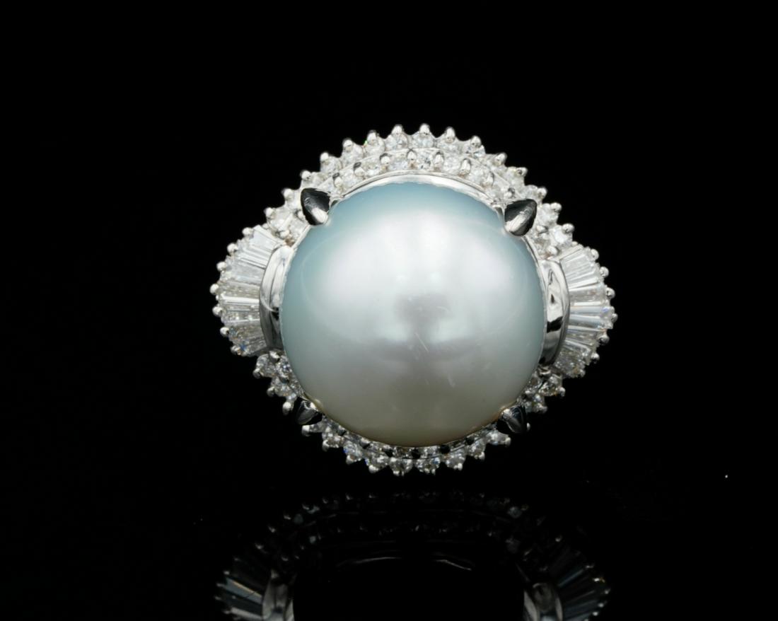 14.7mm South Sea Pearl, 0.85ctw Diamond Platinum Ring (1 of 6)