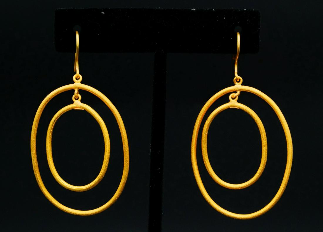 Solid 24K Yellow Gold Handcrafted 2.5" Earrings (1 of 3)