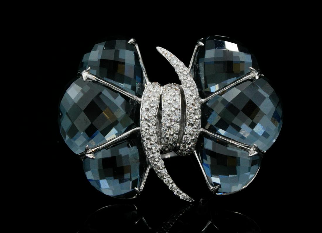 Stephen Webster Forget Me Knot 0.75ctw Diamond 18K Ring: Stephen Webster Forget Me Knot Collection 0.75ctw Diamond, Carved Quartz & Hematite Solid 18K White Gold Crystal Haze Bow Ring - This exquisite ring was created by world renowned British designer Step