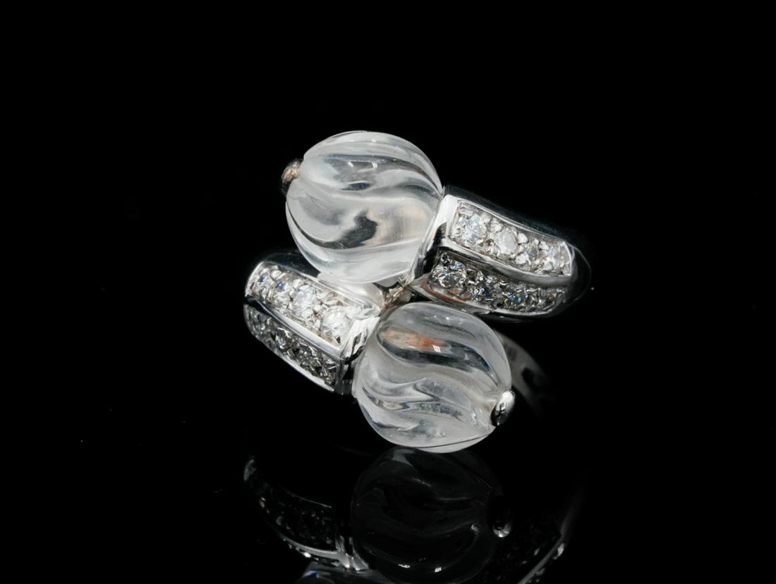 Boucheron 0.40ctw Diamond, Crystal 18K Ring: Boucheron 0.40ctw VS1-VS2/F-G Diamond, Carved Crystal & Solid 18K White Gold Bypass Ring - This beautiful ring by Boucheron was finely crafted of solid 18k white gold, and offers an intriguing bypass