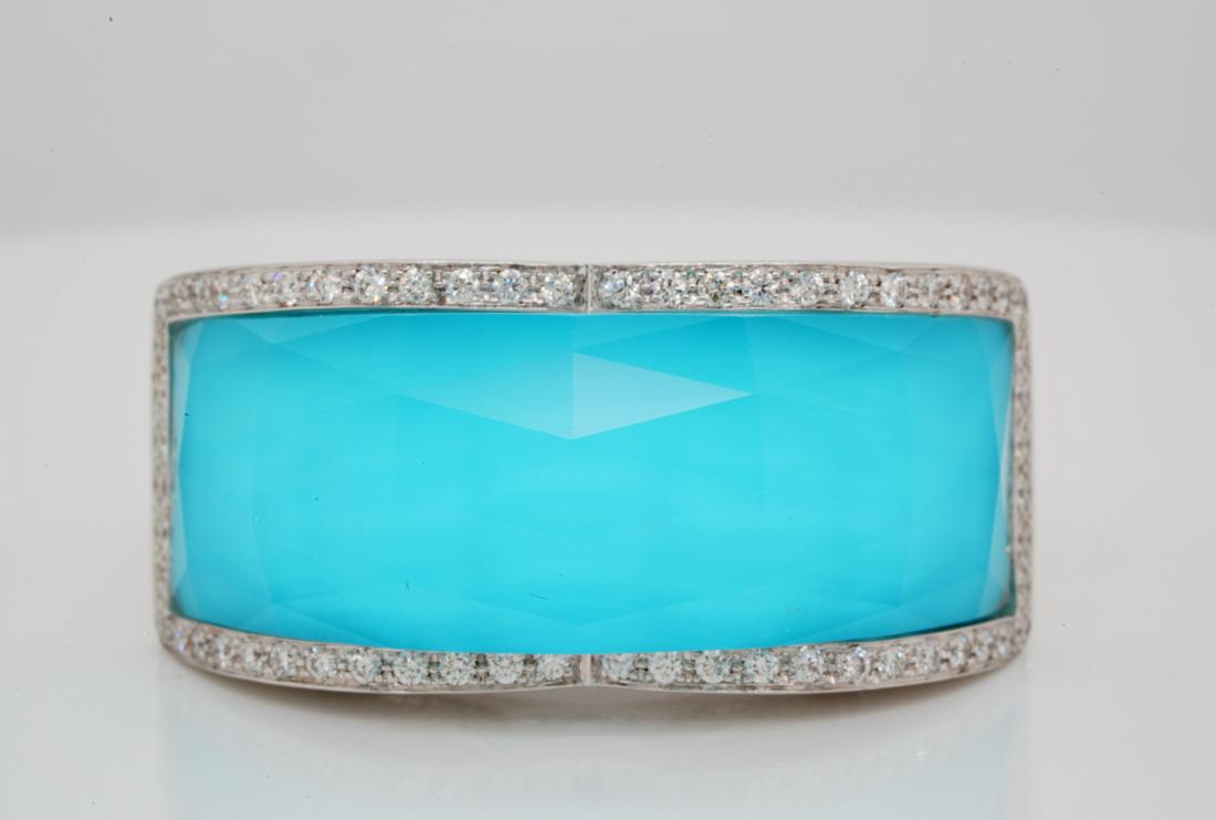 Stephen Webster Diamond, 18K, Turquoise & Quartz Ring: Stephen Webster Crystal Haze Diamond Accented Solid 18K White Gold, Turquoise & Quartz Ring - This sunning ring was made by world renowned British jeweler Stephen Webster, and made its debut as part o