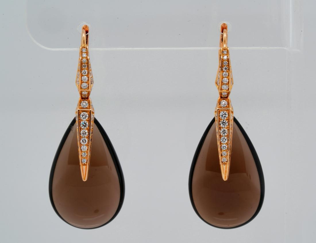 Chimento 1.00ctw Diamond, Smoky Quartz & 18K Earrings: Chimento 1.00ctw VS1-VS2/F-G Diamond, Smoky Quartz & Solid 18K Rose Gold 1.75" Drop Earrings - These lovely earrings were made by Chimento, and were finely crafted of solid 18k rose gold. The earrings