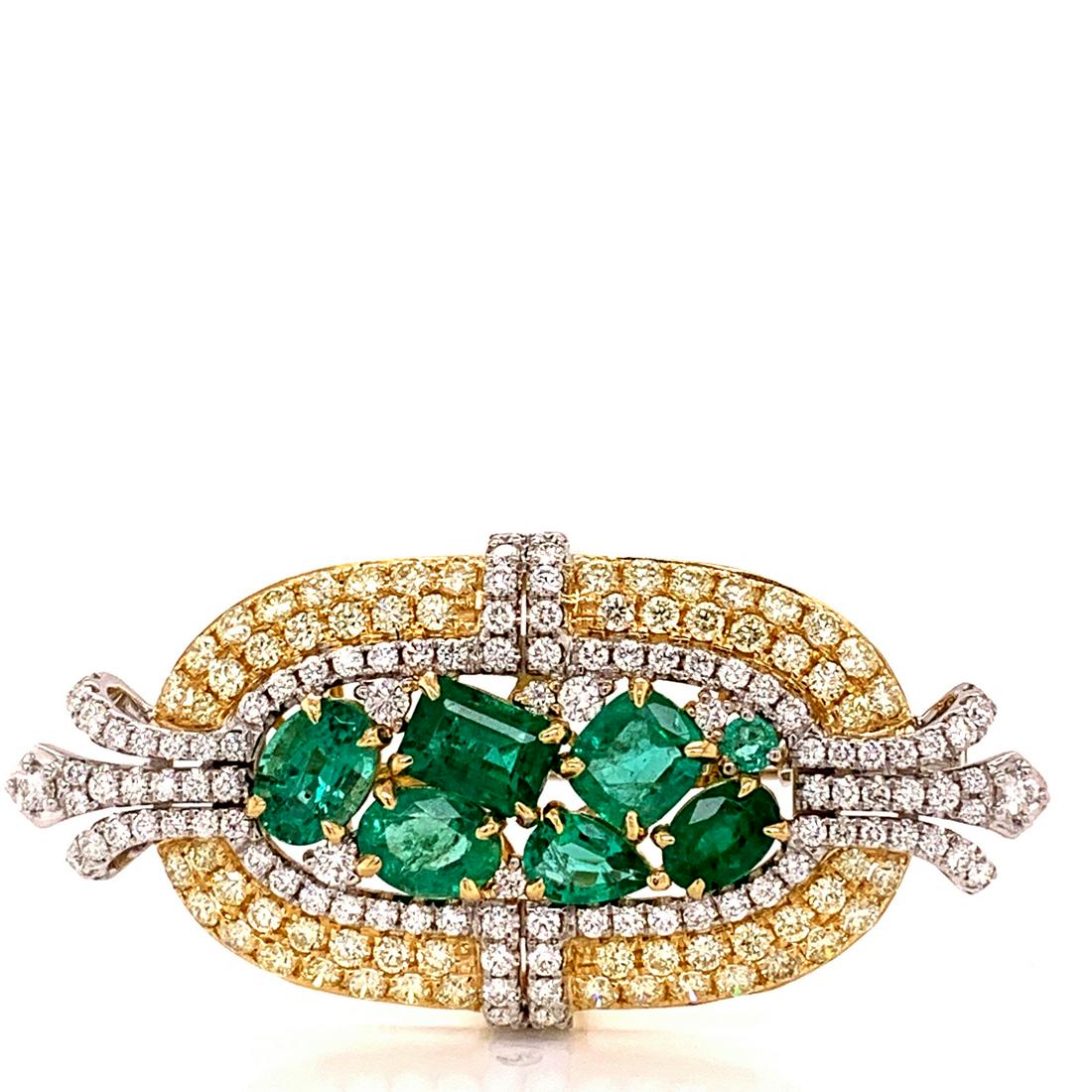 4.25ctw Emerald, 3.50ctw Diamond 18K 2" Brooch (1 of 5)