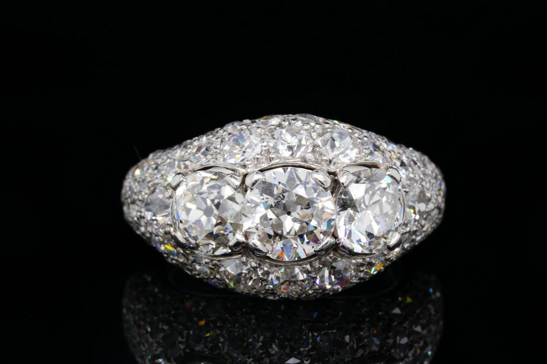 Cartier 1935 4.64ctw VS1-VS2/E-F Diamond Platinum Ring: Cartier 1935 4.64ctw VS1-VS2/E-F Diamond Solid Platinum Chevaliere Ring W/Cartier Certificate - This exquisite ring by Cartier was crafted in 1935 and is made of solid platinum. This Chevaliere ring b
