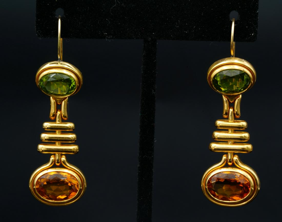 Bvlgari 17.00ctw Citrine & Peridot 18K 2.25" Earrings: Bvlgari 17.00ctw Citrine & Peridot Solid 18K Yellow Gold 2.25" Earrings - These beautiful earrings were made by Bvlgari and were finely crafted of solid 18k yellow gold. The earrings are each decorate