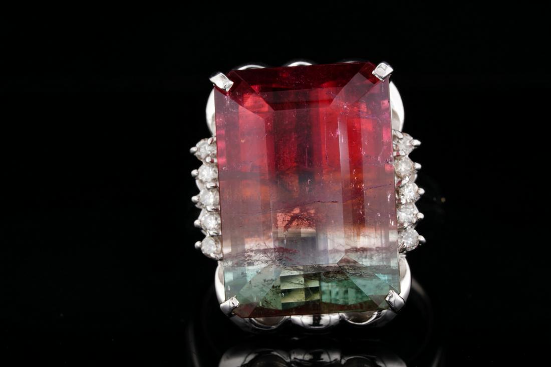 19.05ct Watermelon Tourmaline, Diamond Platinum Ring (1 of 6)
