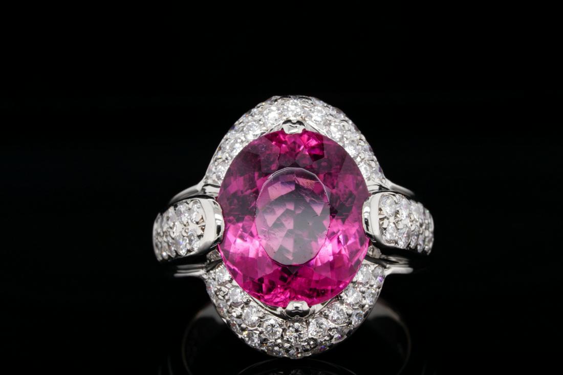 8.15ct Pink Tourmaline, 1.20ctw Diamond Platinum Ring (1 of 6)