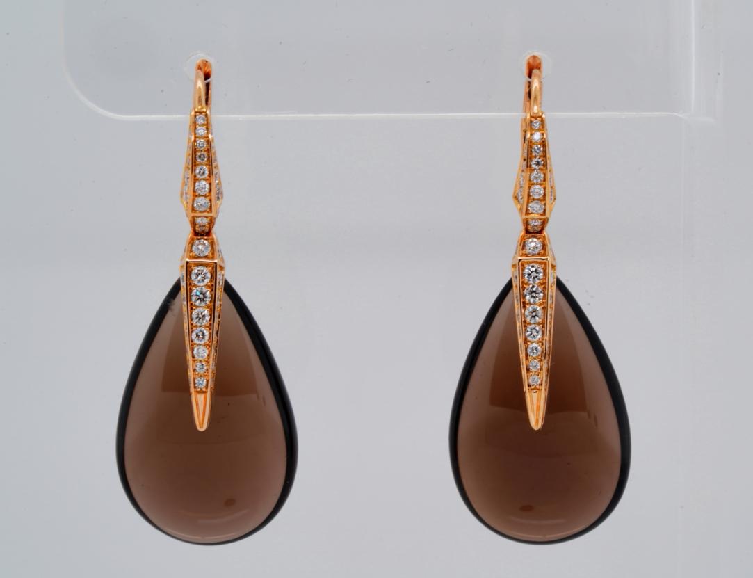 Chimento 1.00ctw Diamond, Smoky Quartz & 18K Earrings: Chimento 1.00ctw VS1-VS2/F-G Diamond, Smoky Quartz & Solid 18K Rose Gold 1.75" Drop Earrings - These lovely earrings were made by Chimento, and were finely crafted of solid 18k rose gold. The earrings