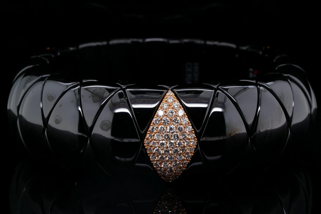 Roberto Demeglio 3.00ctw Diamond, 18K Ceramic Bracelet: Roberto Demeglio 3.00ctw VS1-VS2/G-H Diamond, 18K Rose Gold & Black Ceramic Stretch Bracelet W/Tag - This beautiful bracelet from award-winning designer Roberto Demeglio is a rare piece from the brand