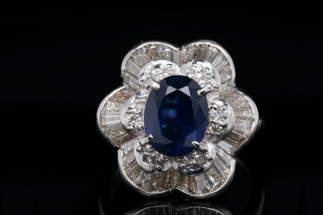 2.70ct Blue Sapphire, 1.65ctw Diamond Platinum Ring (1 of 6)