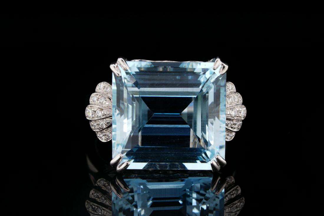 12.00ct Aquamarine & 14K White Gold Ring W/Diamonds (1 of 6)