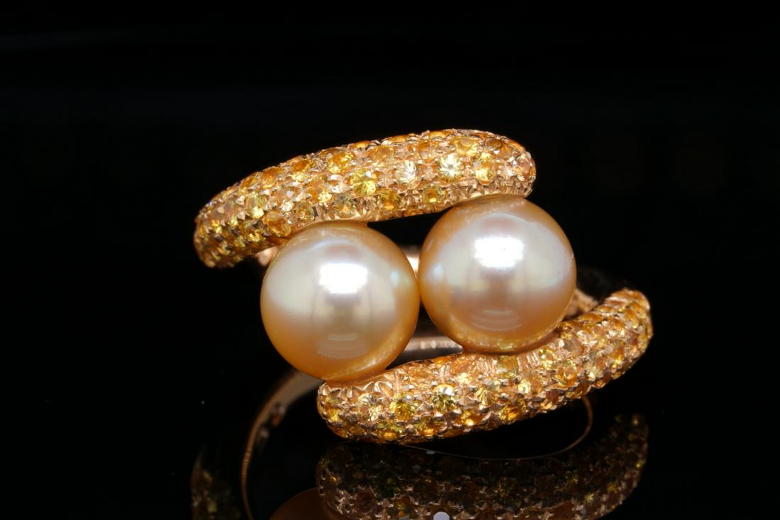 Mikimoto 8mm Akoya Pearl, 1.50ctw Sapphire 18K Ring (1 of 7)