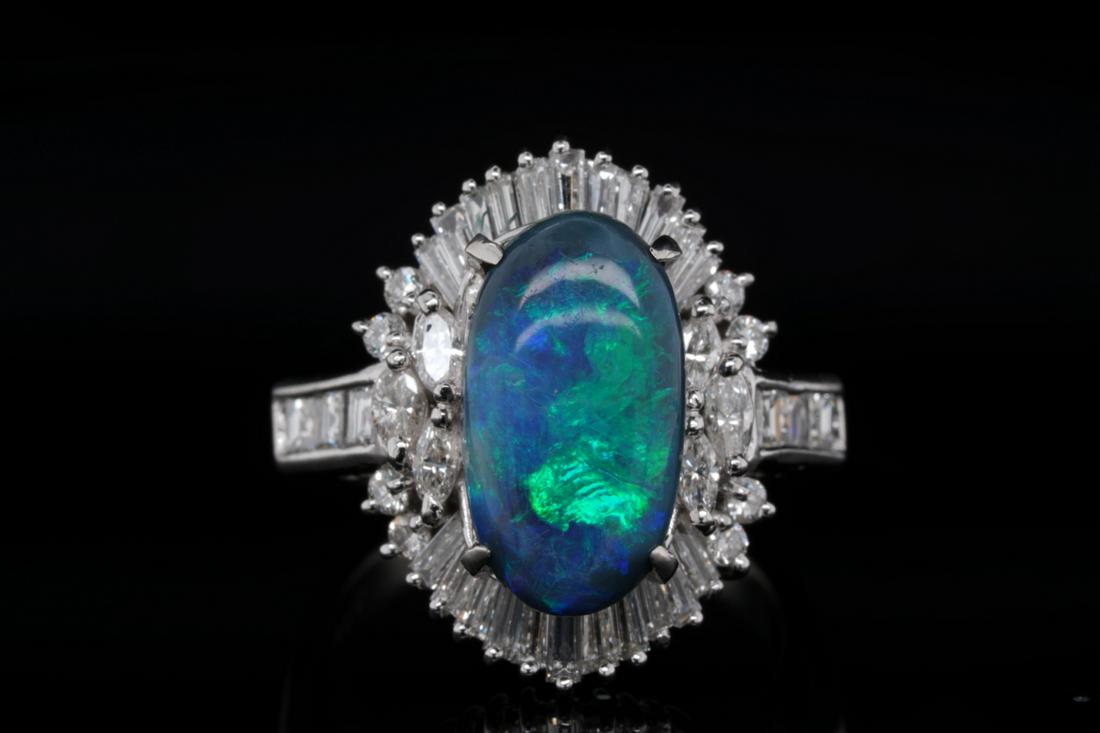 2.75ct Black Opal, 1.25ctw Diamond Platinum Ring (1 of 6)