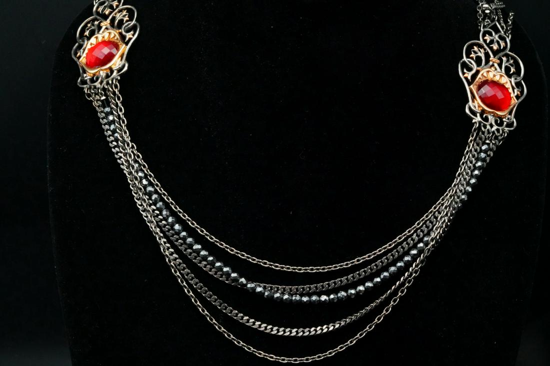 Stephen Webster Sterling Silver & Hematite Necklace: Stephen Webster Les Dents De La Mer Sterling Silver & Hematite Bead 28" Shark Jaw Multi-Chain Necklace - This luxurious Shark Jaw necklace from Stephen Webster's Les Dents De La Mer collection is craf