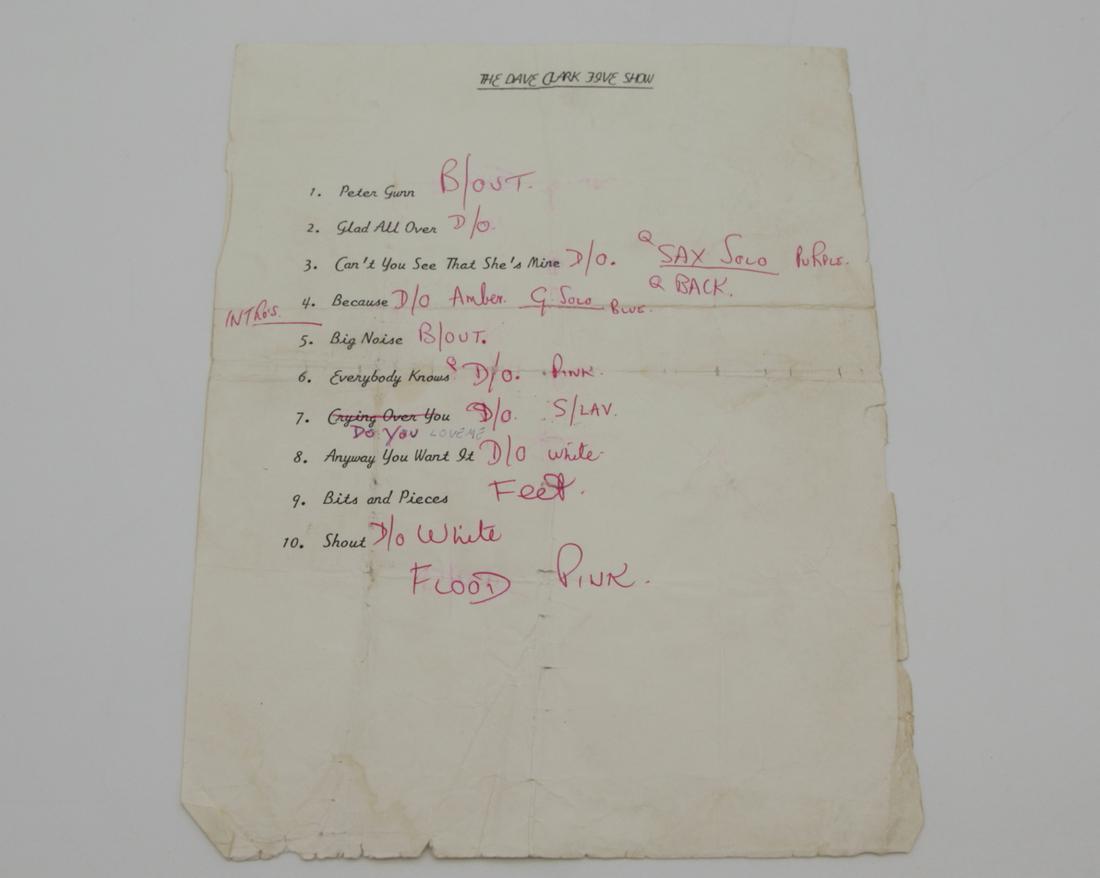 The Dave Clark Five Concert Set List W/Notations (1 of 3)