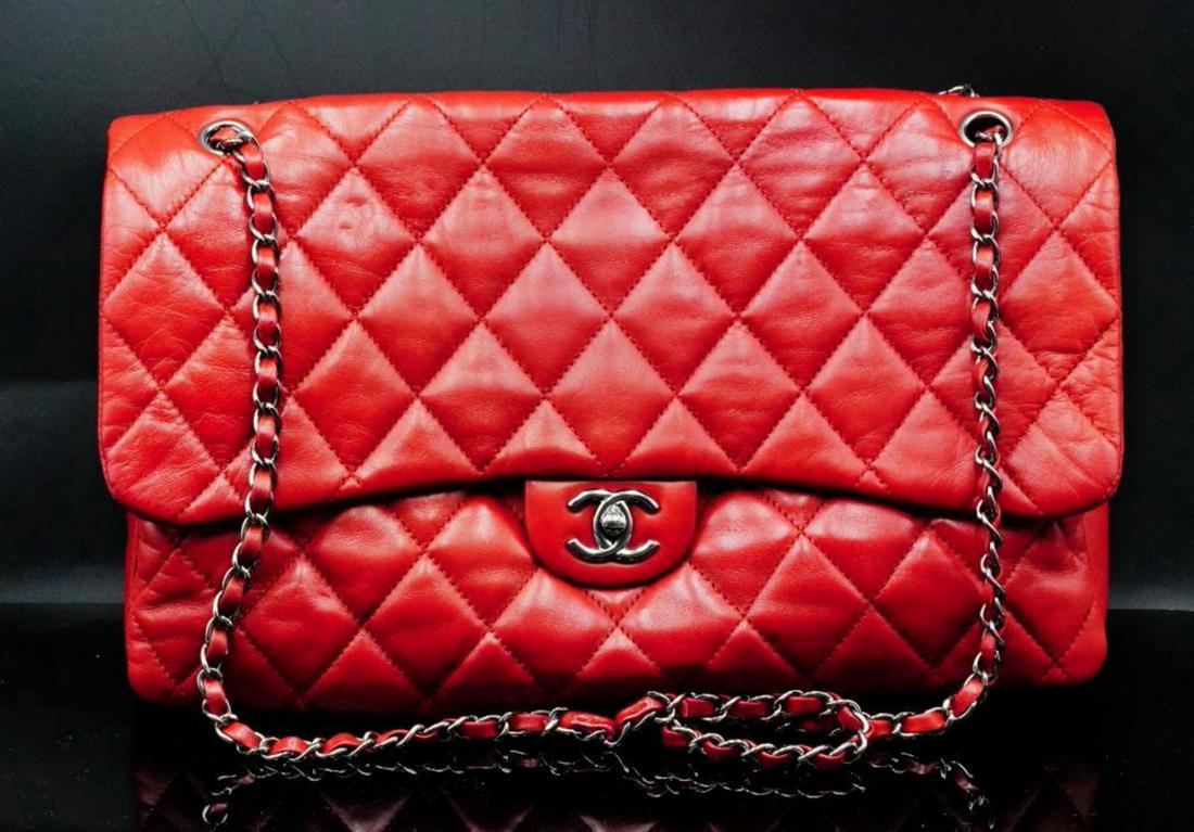 Chanel Red Quilted Lambskin XXL Classic Flap Bag (1 of 12)
