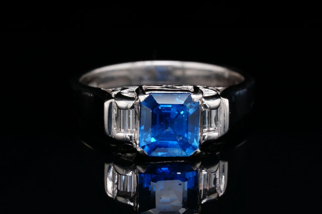 1.80ct Blue Sapphire, 0.26ctw Diamond Platinum Ring (1 of 4)