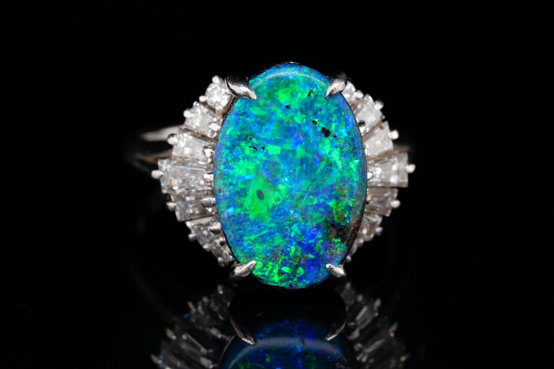3.70ct Black Opal, 0.95ctw Diamond Platinum Ring (1 of 4)