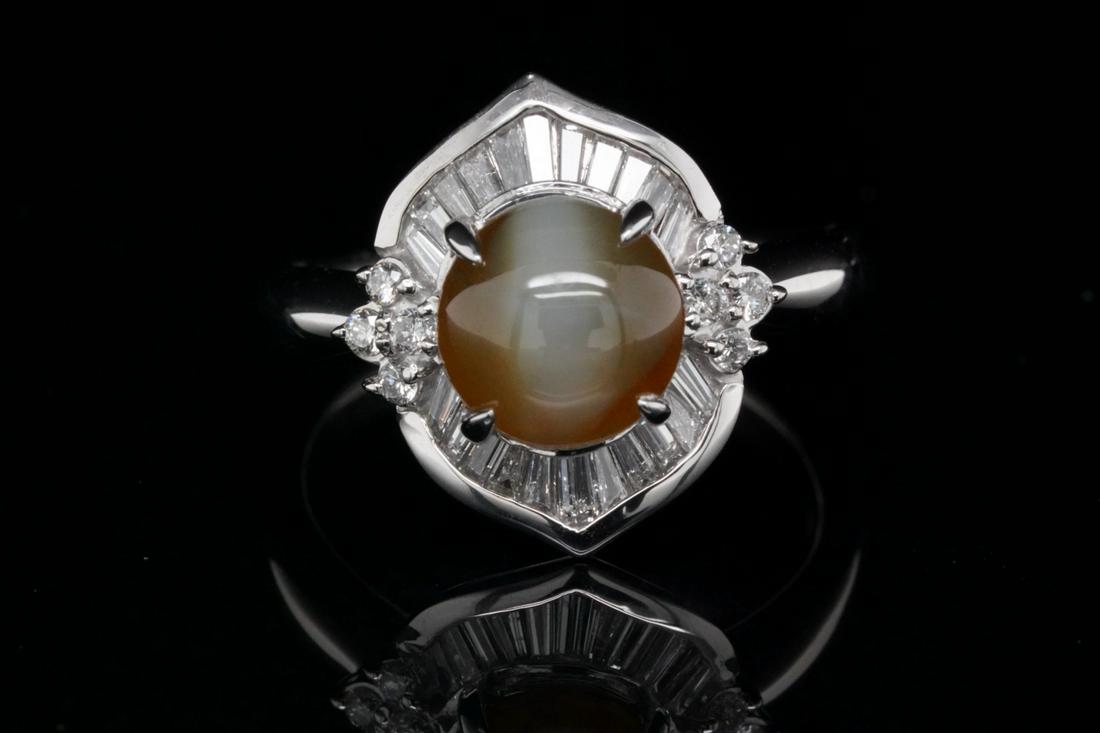 3.50ctw Cat's Eye Chrysoberyl & Diamond Plat. Ring (1 of 4)