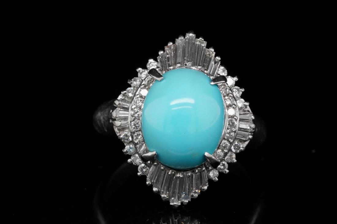 11.5mm Turquoise, 0.80ctw Diamond Platinum Ring (1 of 4)