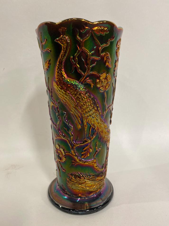 Fenton Peacock Carnival Glass Vase (1 of 6)