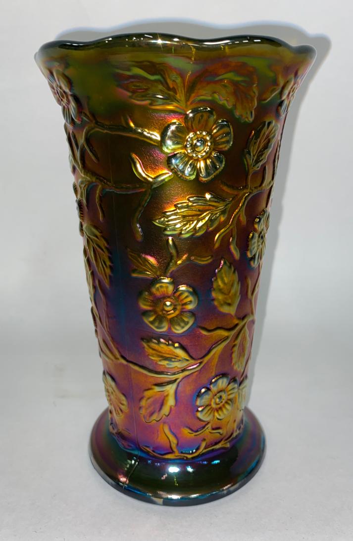 Fenton Peacock Carnival Glass Vase (1 of 8)