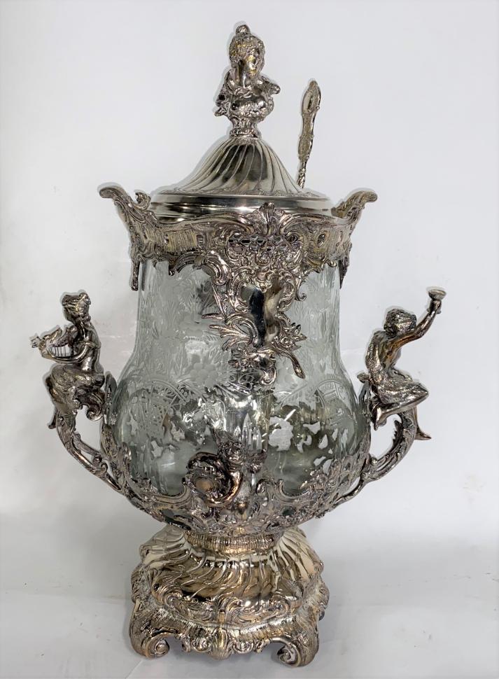 Vintage Silver & Crystal Ornate Cherub Punch Bowl (1 of 7)