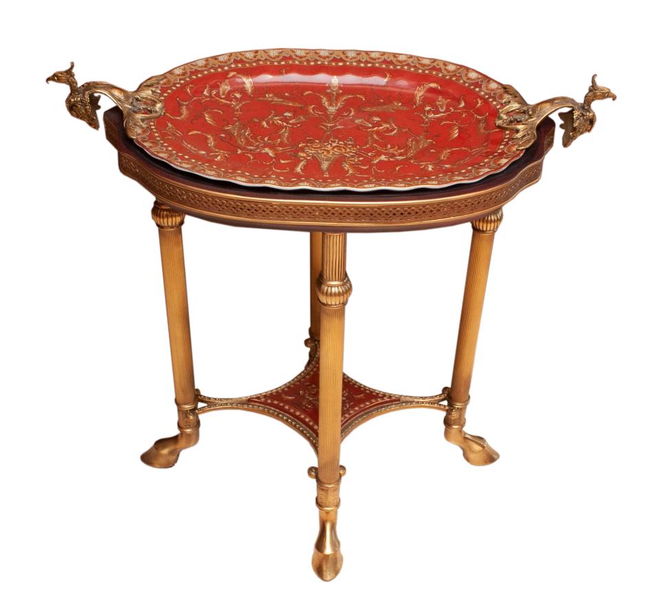 Sarreid Porcelain & Gilt Wood Platter Tray Table (1 of 5)