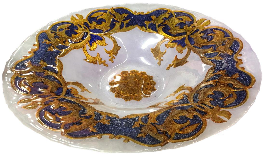 Blue & Gold Painted Decorative Centerpiece Bowl (1 of 1)