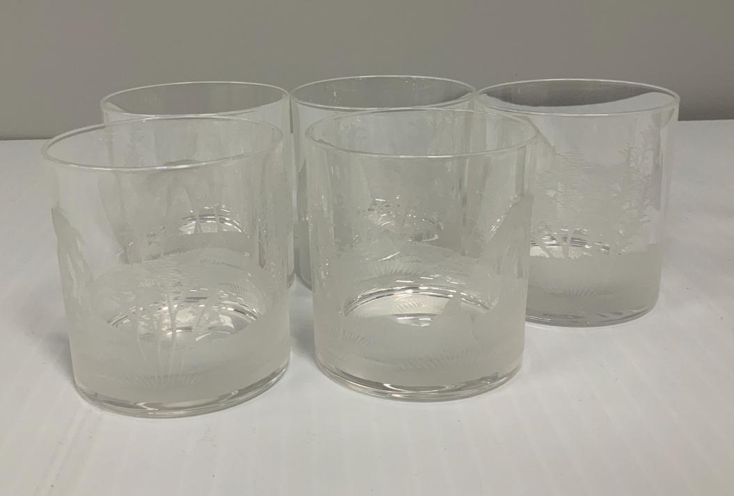 (5) SPC Hungarian Crystal Hand-Etched Tumblers: Set of (5) SPC Hungarian Crystal Hand-Etched Tumblers - These exquisite crystal tumbler glasses were made in Hungary by SPC and have a lovely hand-etched design of horses. The lot includes (5) glasses