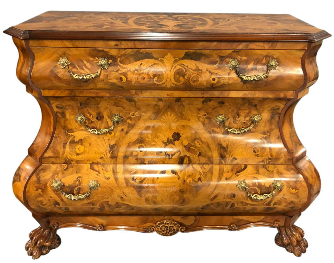Italian Rococo Style Inlay Bombe Chest of Drawers (1 of 9)