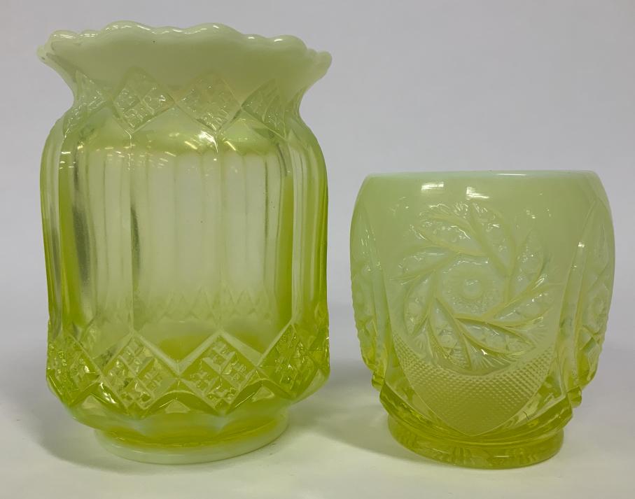 Vintage Vaseline Carnival Glass Tumbler & Spooner (1 of 4)