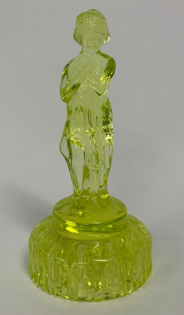 Cambridge Draped Woman Vaseline Glass Flower Frog (1 of 3)