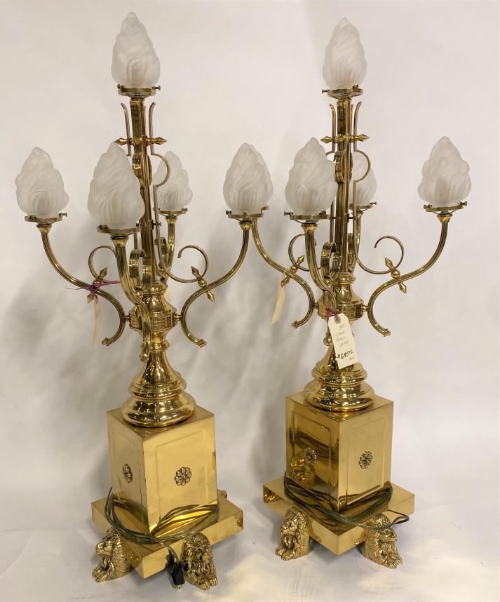 Pair of Custom Made Gilt Brass Lion Foot Table Lamps (1 of 5)