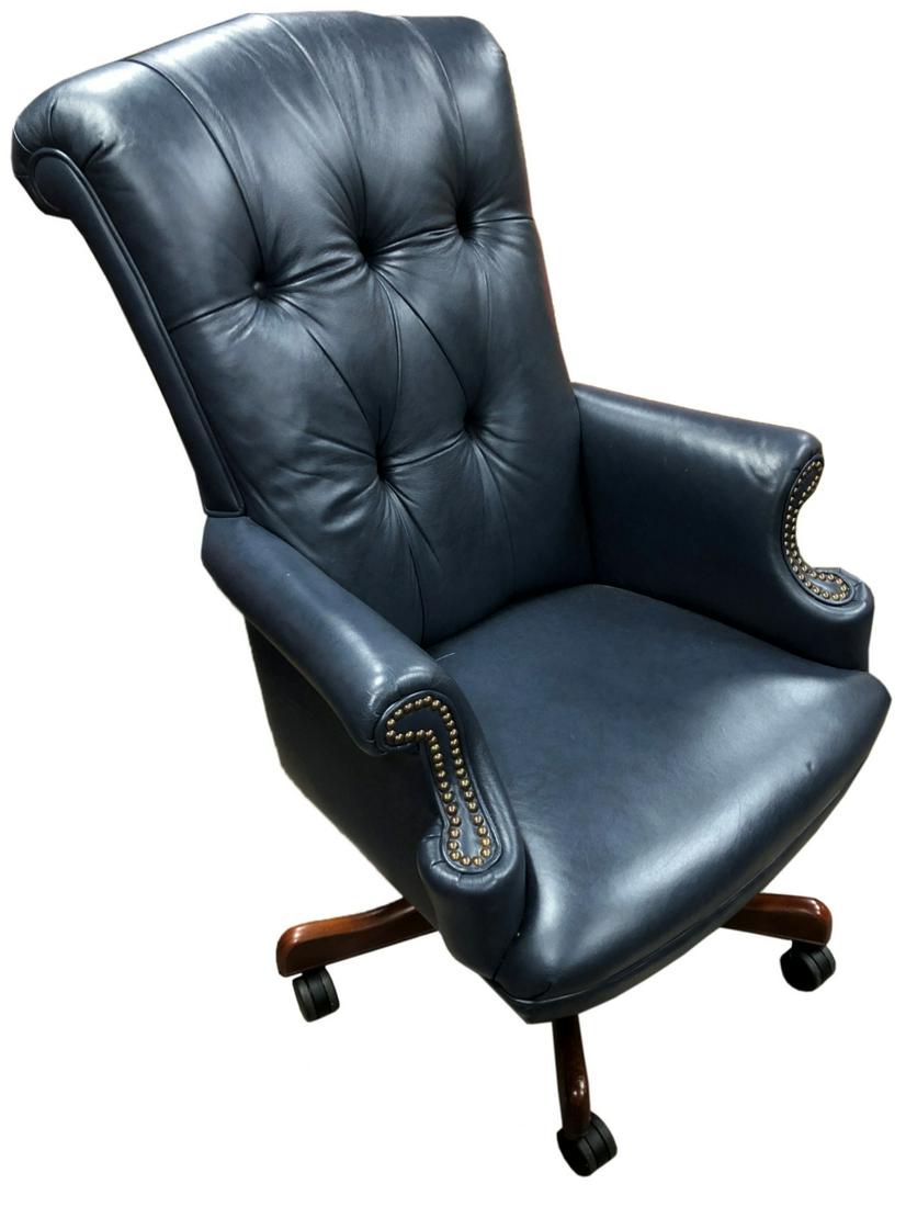 Bradington & Young Blue Leather Executive Chair (1 of 1)