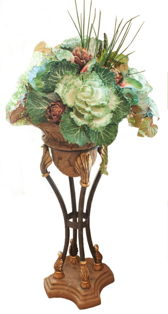 Stone & Wrought Iron Plant Stand W/Removable Pot (1 of 3)