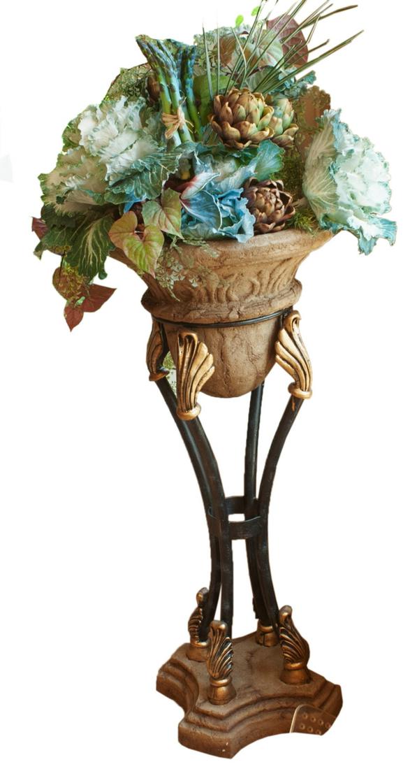 Stone & Wrought Iron Plant Stand W/Removable Pot (1 of 3)