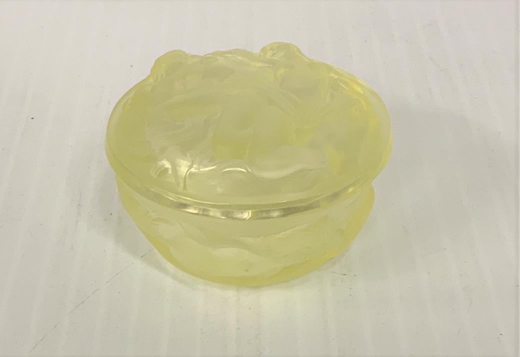 Frosted Yellow Glass Covered Candy Dish (1 of 2)