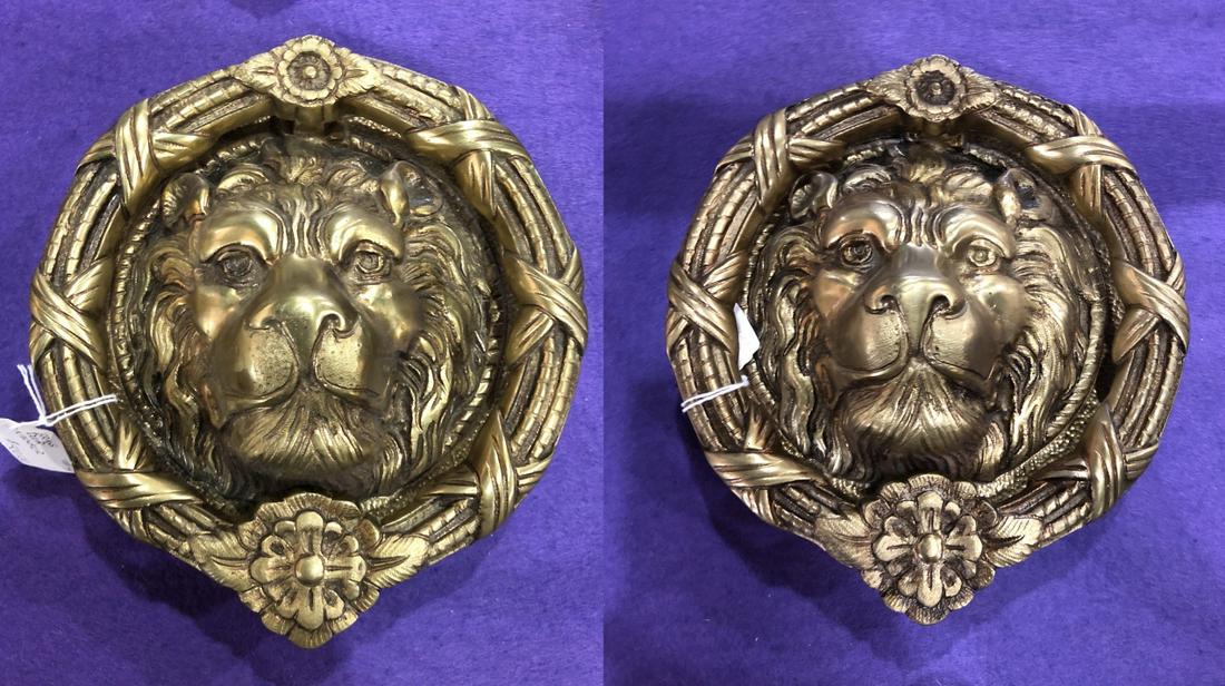 Pair of Brass Lion Head Door Knockers (1 of 2)