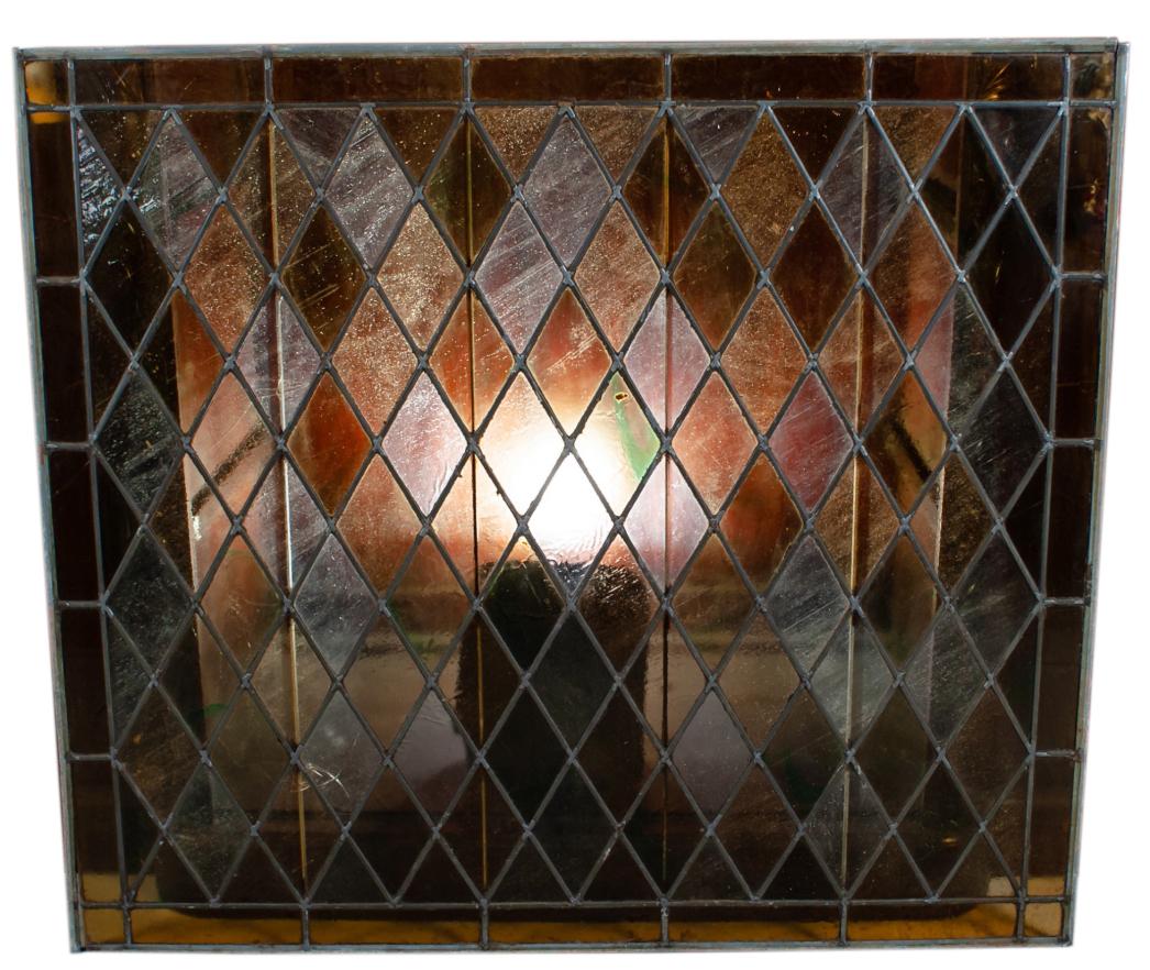 Yellow & Brown Stained Glass Window W/Metal Frame (1 of 8)
