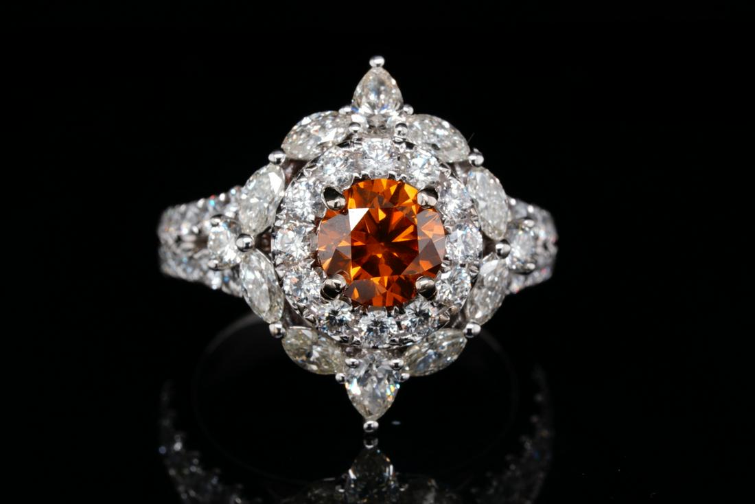 3.46ctw Orange & White Diamond 18K Ring W/GIA Report (1 of 6)