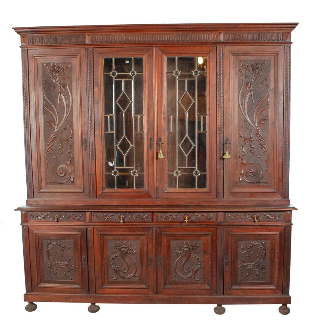 Antique French Carved Bookcase W/Beveled Glass Doors (1 of 15)