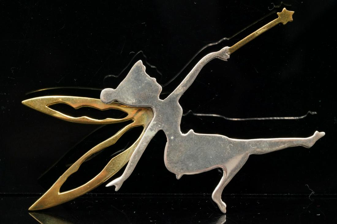 Disney Solid Sterling Silver & Brass Tinkerbell Pin (1 of 4)