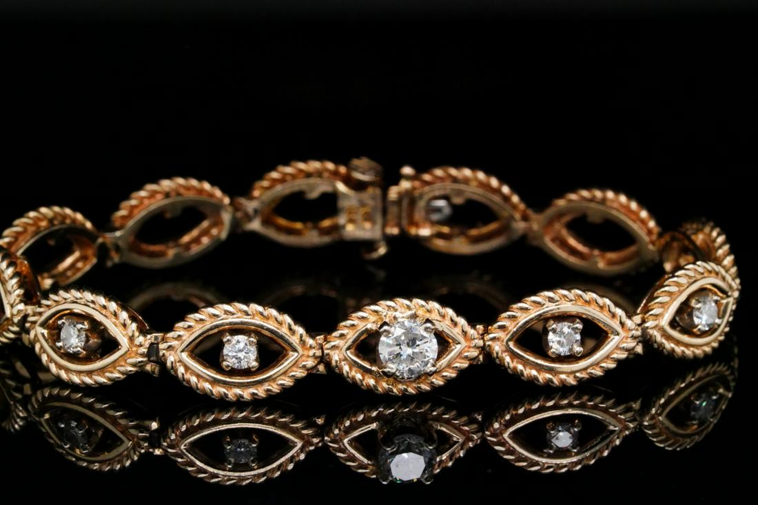 Estate 0.90ctw Diamond & 14K 6.75" Bracelet (1 of 5)
