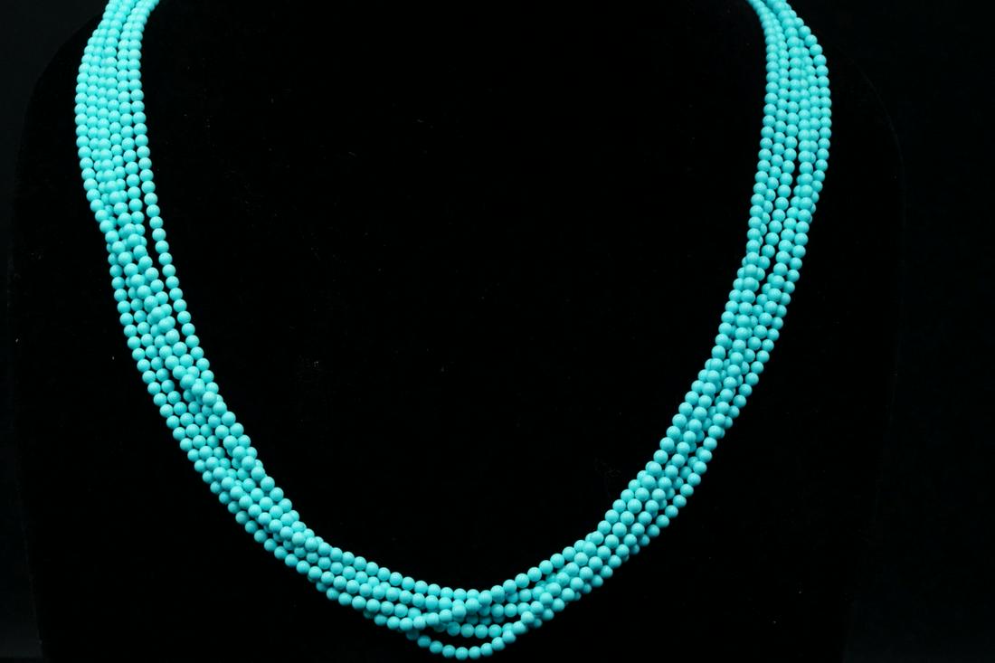 3mm Turquoise Bead 23" Necklace W/Sterling Clasp (1 of 3)