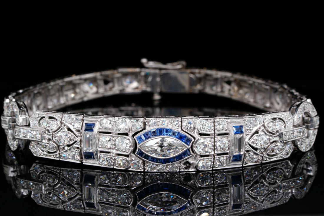 4.00ctw Diamond, Blue Sapphire 18K 7" Bracelet (1 of 5)