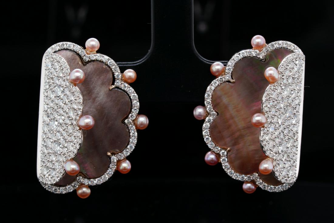 3.50ctw Diamond, Mother of Pearl 18K Earrings (1 of 4)